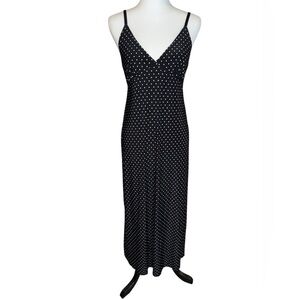 Ambrielle Black Polka Dot Slip Dress Gown Sleeveless Lingerie Nightgown Medium